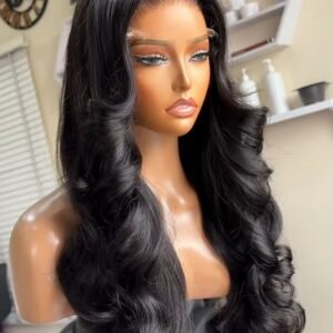 Virgin hair body wave HD lace closure wig 1B#