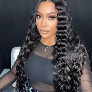 Raw hair loose deep wave HD lace closure wig 1B#