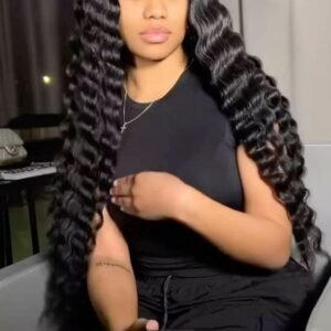 Virgin hair deep wave HD lace closure wig 1B#