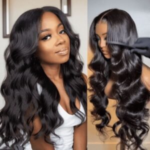 Virgin hair loose wave HD lace closure wig 1B#