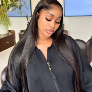 Virgin hair straight  HD lace closure wig 1B#