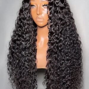 Virgin hair water wave HD lace closure wig 1B#