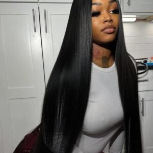 Cambodian raw hair straight  HD lace closure wig 1B#