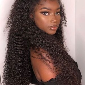 Raw hair Kinky Curly  HD lace closure wig 1B#