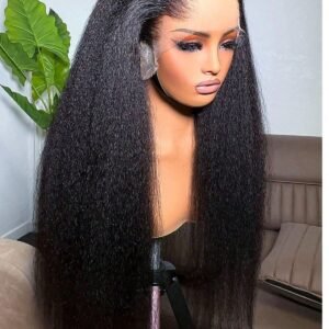Raw hair Kinky Straight  HD lace closure wig 1B#