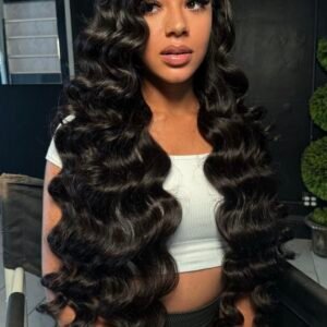 Raw hair loose wave HD lace closure wig 1B#