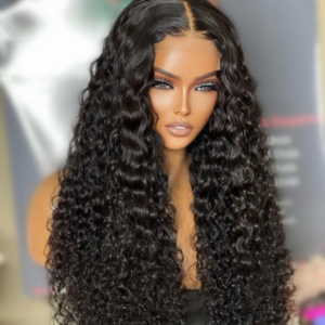 Virgin hair Italian curly HD lace closure wig 1B#